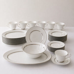 Vintage Oxford Lexington Bone China 42 Pc Set White Platinum Trim Made in USA